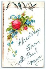 1907 Greetings From St. Paul Minnesota Embossed Glitter Vintage Antique Postcard picture