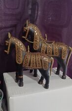 Netherlands Antique Hand Carved Wooden Brass Inlayed Horses. Very Detailed picture
