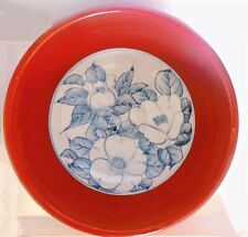 Kutani Ware Vintage  Red Camellia Kiln Dyed White Large Bowl No. 9 Deep Japan Lu picture