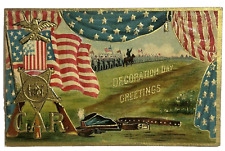 Patriotic Postcard Decoration Day GAR Cavalry Soldiers Battlefield USA Flag picture