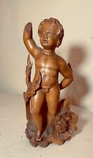 antique early 1800's hand caved apple wood cherub nude putti statue sculpture picture