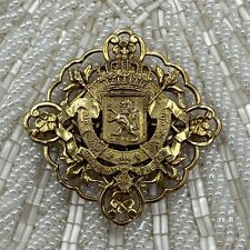 Miriam Haskell Belgian Coat of Arms 'L'Union Fait La Force' Golden#261 picture