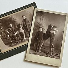 Antique Cabinet Card Photograph Adorable Boys ID Watson St Bernard Dog Rover picture