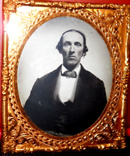 Sharp 1/6th size Tintype of man in brass mat/frame picture