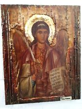 Archangel Archon Michael Greek Icon on Wood-Orthodox Christian Handmade Icons  picture