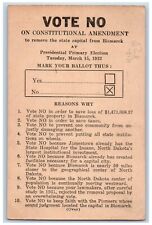 Bismarck North Dakota ND Postcard Vote No Constitutional Amendment c1932 Vintage picture