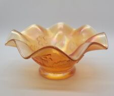 Vintage Dugan Daisy Dear Triplets Pattern Marigold Carnival Glass Ruffled Bowl picture