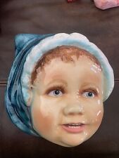 VINTAGE CORONET JAPAN CHALKWARE WALL HANGING GLAZED BOY FACE HAND PAINTED 7”X7” picture