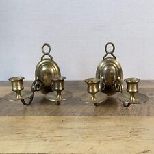 Beautiful Vtg Ornate Solid Brass Double Arm Wall Sconce Set picture