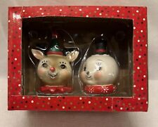 Whimsical Johanna Parker Reindeer & Snowman Holiday Ornament Set Of 2 NEW NIB picture