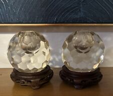 Art Deco Faceted Brilliant Cut Crystal Glass Ball Candle Holders Set w Stands 4” picture