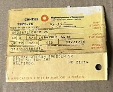 Vintage  Maryland  1968 CHEV 2S Registration Card   MD License EXP 3/1976 picture