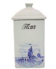 Vintage Hull Pottery Delft Ship Nautical Flour Canister With Lid 1930's picture
