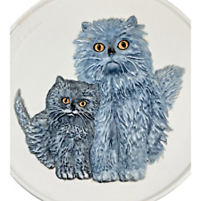 Goebel Grey Persian Momma Cat Baby Kitten Hand Painted Plate Decoration Germany picture