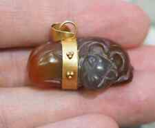 Ancient Carnlian Sleeping Lion Amulet bead genuine Solid 22k Gold Pendant picture