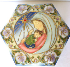 Vintage Porcelain Mary and Jesus Floral Hexagon Keepsake Trinket Box picture