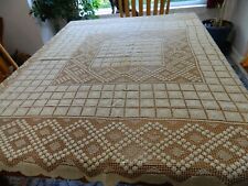 L-23 VINTAGE ECRU WOVEN TABLECLOTH 58 X 60 INCHES picture