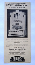 Rowe Aristocrat Cigarette Vending Flyer Gum Mint Vendor On Back 1930's Vintage picture
