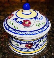 Vintage Bohemian Spirited Hand Painted Mediterranean Porcelain Trinket Container picture