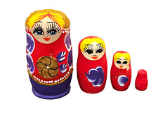 Set of 4 Russian Nesting Wood Dolls Purple Red Gold Vibrant Colors picture