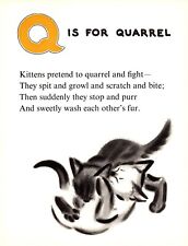 Vintage Kitten Cat Print ABC Letter Q Alphabet Print Wall Art Decor 5413m picture