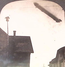c1918 WWI ZEPPELIN FLYING OVER GERMAN TOWN LOWER VALLEY RHINE STEREOVIEW Z1543 picture