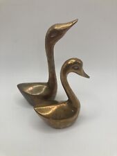 2 Vintage Solid Brass Swans MCM Made In India Trinkets Heavy picture