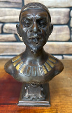 1900 Antique German Bronzed Spelter Cigar Lighter Oil African Chief Konig Makoko picture
