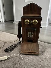 VTG. Phone Wood Box Wall Mount Antique Telephone With Buttons Oak/Gold UNTESTED picture