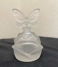VTG French Perfume Bottle Frosted Glass Butterfly Stopper On Rose Dainty 3.5” picture
