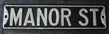 Org. Authentic Vtg 1950s MANOR ST Steel Embossed Street Sign Man Cave Rat Rod EX picture