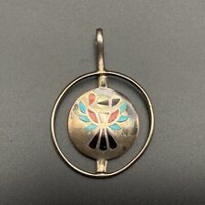 Petite Vintage Zuni Kachina Thunderbird Two Sided Turquoise Coral Silver Pendant picture