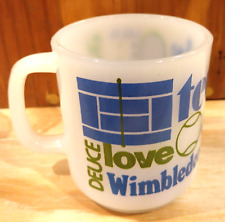Vintage Milk Glass Tennis Mug - Blue Green  Set Point Wimbledon Deuce Fault Ace picture