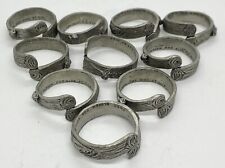 Lot Of 10 Pewter Rustic Wood Grain Napkin Rings picture