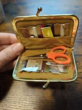 VTG J. Snyder Gold Clutch Kiss Clasp Travel Sewing Kit Cottage Granny Core picture