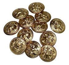 12 Metal Gold Color Buttons Eagle Navy Anchor 7/8” Vtg Military picture