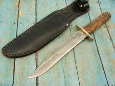 ANTIQUE UTICA KNIFE AND RAZOR NY JIGGED BONE FIXED BLADE BOWIE HUNTING KNIVES VG picture
