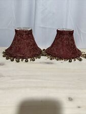 Pair Of Victorian Small Lampshades 5”Tx3.25 Top x 7.25Bottom Red Tan Bead Fringe picture