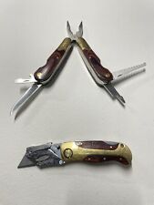 Vintage Husky US Patent Pending Razor Knife And Multi tool Set Brass Wood Grain picture