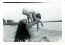 1968 Hippie Young Woman in Bikini Long Hair Beach Baby Goes up picture
