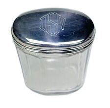 4” Glass Silver Plate Dresser Jar Vtg Vanity Storage Monogram Initials 