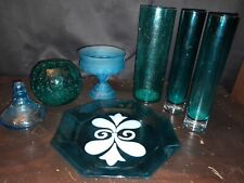 -Blue Glass Collection- 7  Pieces Of Glassware Decorative/Functional/Utilize  picture