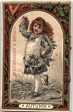 c1880 WANAMAKER & BROWN PHILADELPHIA AUTUMN VICTORIAN GIRL AD TRADE CARD 41-134 picture