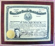 VTG 1946 Texas Dental Examiners Diploma License Dentist Lacquered Mahogany Frame picture