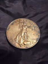 Saint Gaudens Paperweight HUGE 3 In. Solid Metal $20 Gold Piece Novelty  picture