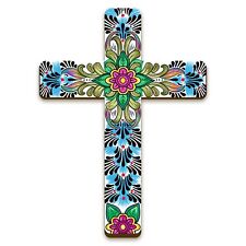 Floral Cross Wall Decor Hand Painted Decorative Inspirational Wooden Cross picture