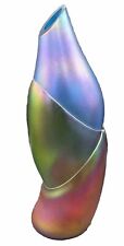 John Cook Signed 2005 Unique Shape Iridescent 14 In Vase Blue Green Red Rare picture
