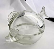 Vintage Anchor Hocking Fish Clear Glass Dish Covered Lid Trinket Retro Pin picture