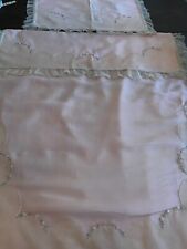 VTG1940s Embroidered Lace Baby Nursery Crib Blanket & Matching Pillow Case Peach picture