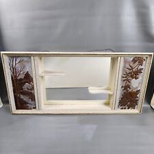 Vintage Shadow Box Mid Century Hanging Wood Mirror Two Shelf White Gold 43 3/4